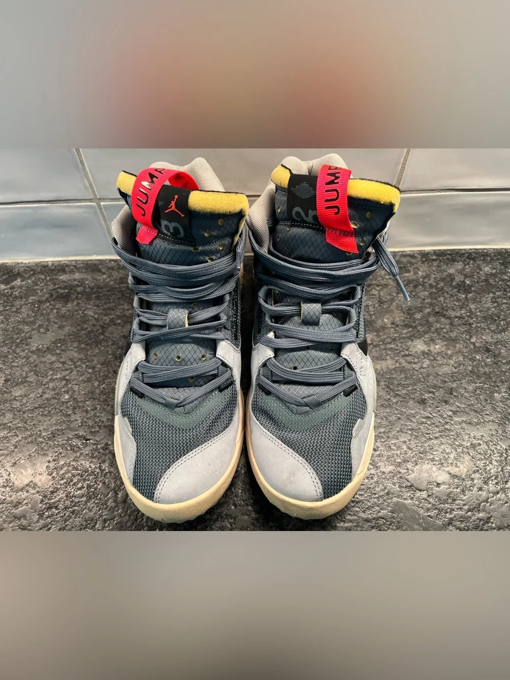 Nike Jumpman Men’s Grey, Black & Red High-Top Athletic Sneakers
